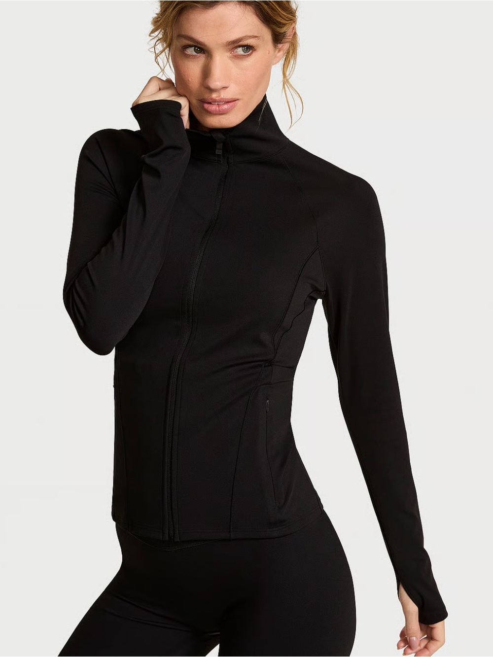 VSX Black Ruched Front Zip Athletic Jacket, size S